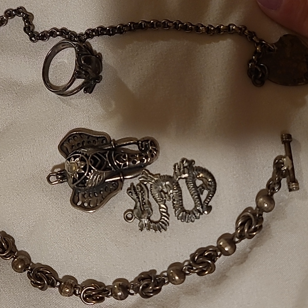 Jewelry Bundle!!! Silver bracelets/ring & silvertone pendants🤍✨